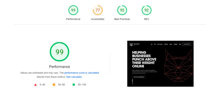 Screenshot of PageSpeed Insights by Google