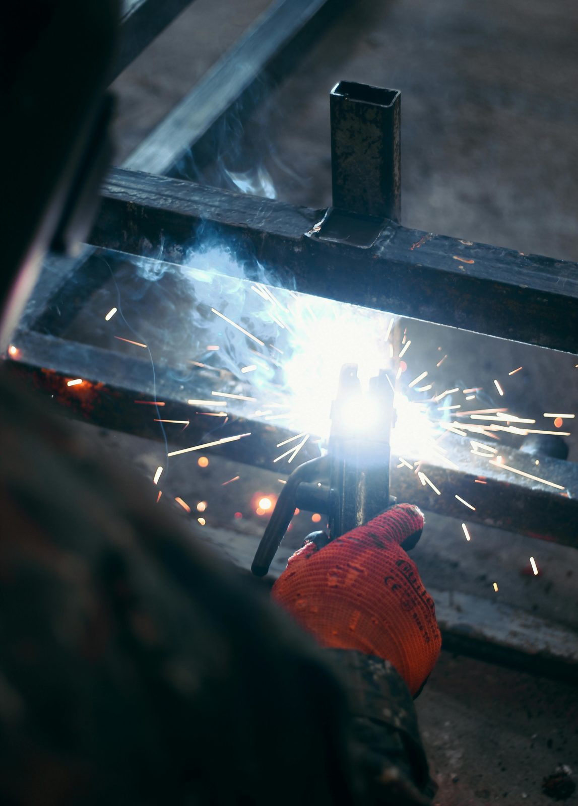 Close up of welding metal together