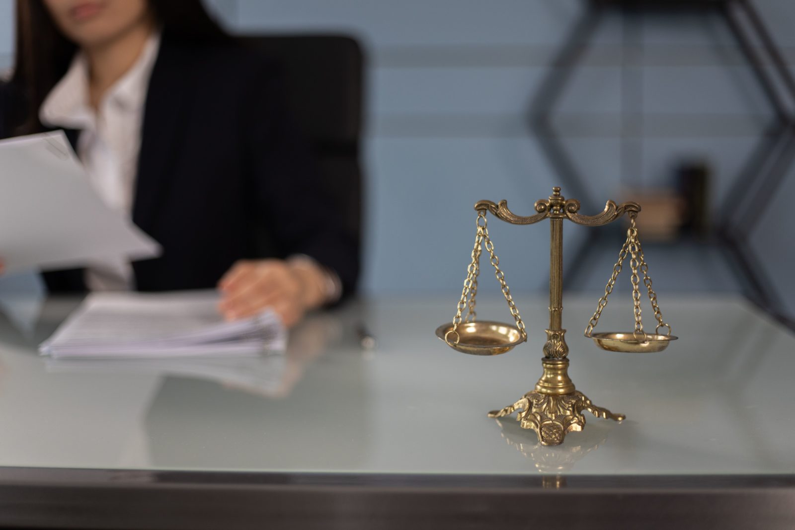female lawyer reading documents